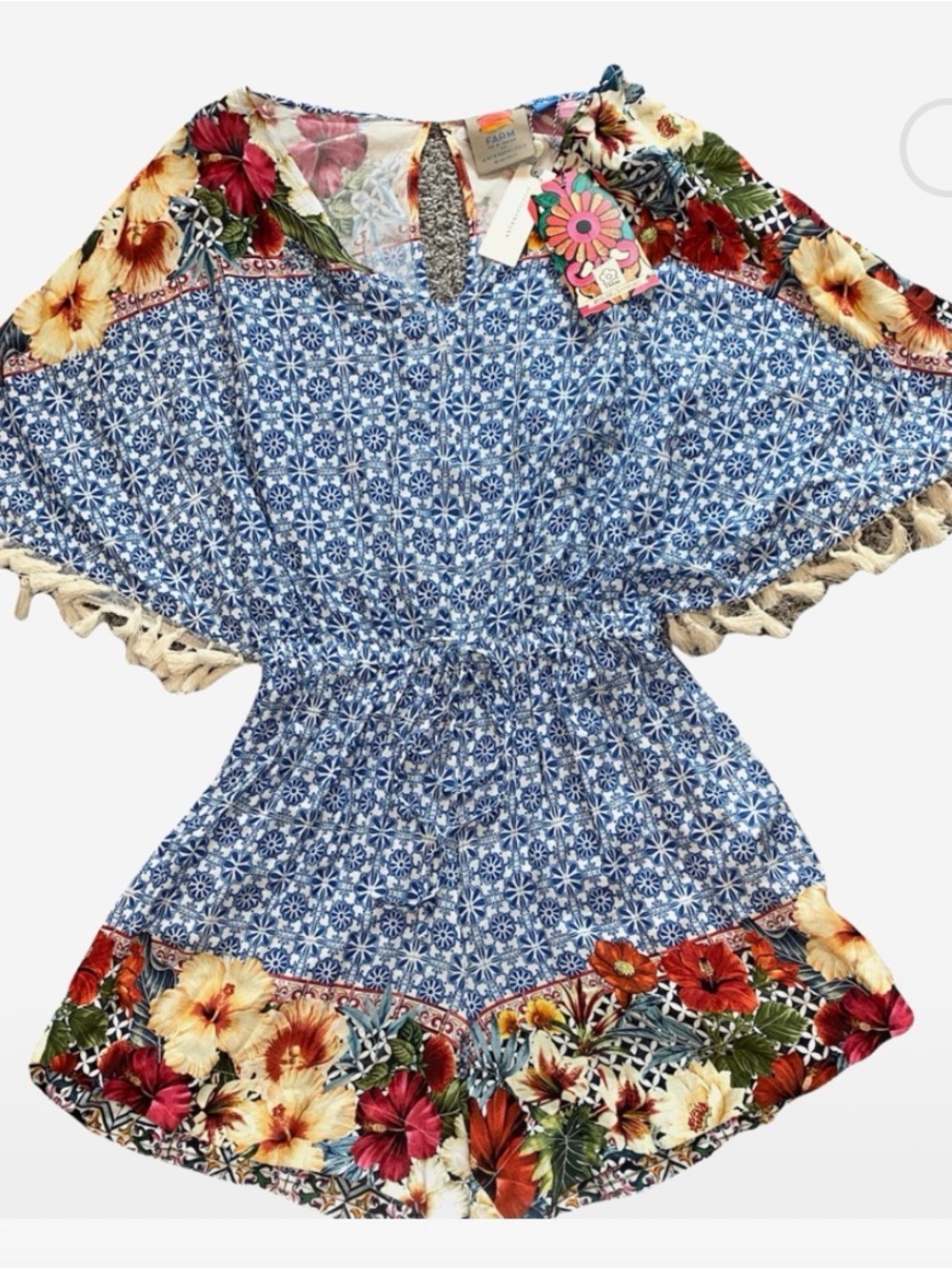 FARM Rio x Anthropologie Carmen Floral Tassel Romper